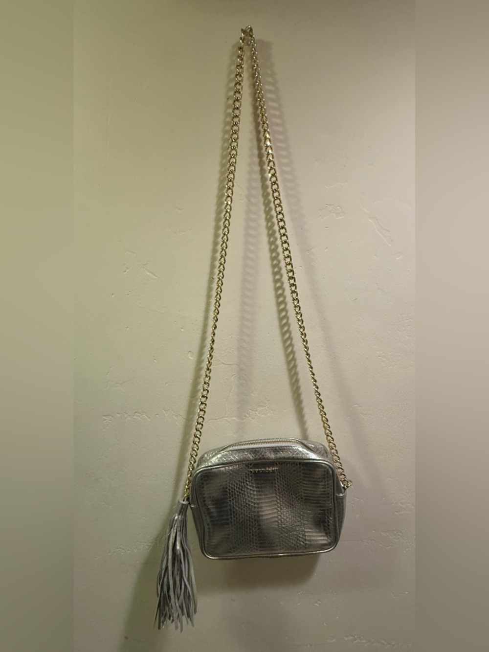 Victoria's Secret Metallic Silver Crossbody with Gold Chain